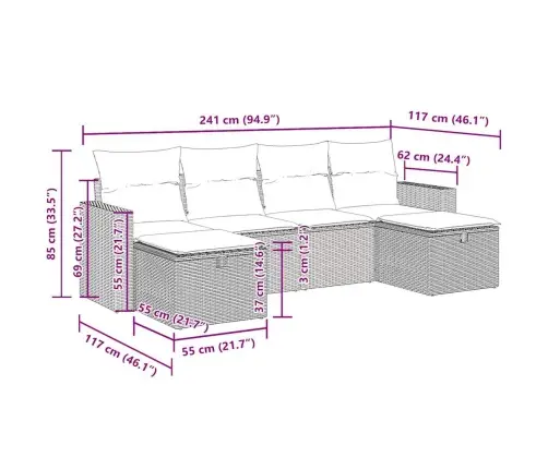6-Osaline Aiadiivani Komplekt Patjadega, Must, Polürotang