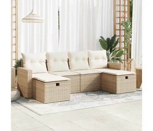 6-Daļīgs Dārza Dīvāna Komplekts, Matrači, Bēša Pe Rotangpalma Vidaxl