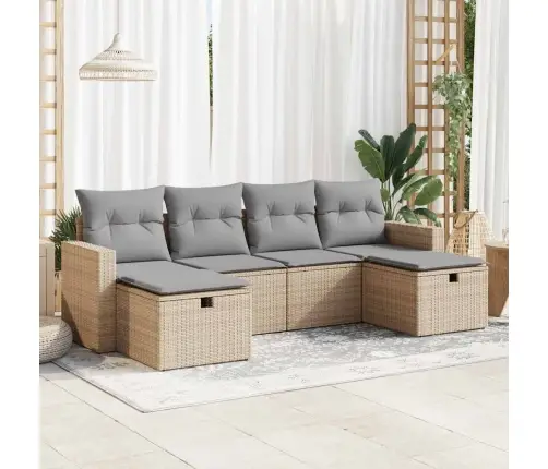 6-Daļīgs Dārza Dīvāna Komplekts, Matrači, Bēša Pe Rotangpalma Vidaxl