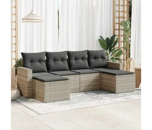 Sofos Komplektas Su Pagalvėlėmis, 6 Dalių, Pilkas, Poliratanas