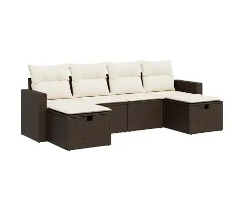 6-Daļīgs Dārza Dīvānu Komplekts, Matrači, Brūna Pe Rotangpalma Vidaxl