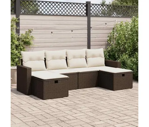 6-Daļīgs Dārza Dīvānu Komplekts, Matrači, Brūna Pe Rotangpalma Vidaxl