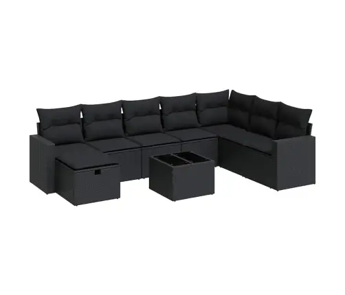 9-Daļīgs Dārza Dīvāna Komplekts, Matrači, Melna Pe Rotangpalma Vidaxl