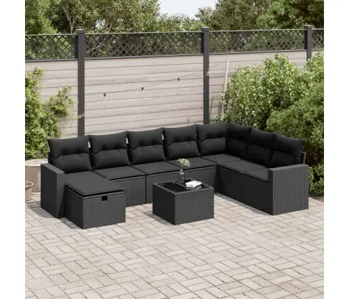 9-Daļīgs Dārza Dīvāna Komplekts, Matrači, Melna Pe Rotangpalma Vidaxl