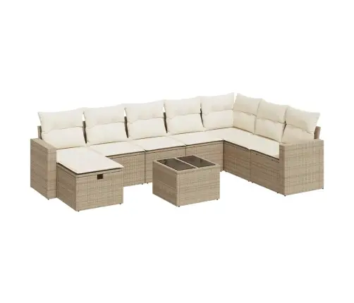 9-Daļīgs Dārza Dīvānu Komplekts, Matrači, Bēša Pe Rotangpalma Vidaxl