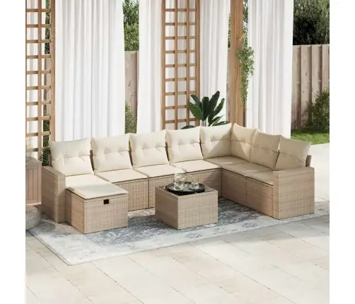 9-Daļīgs Dārza Dīvānu Komplekts, Matrači, Bēša Pe Rotangpalma Vidaxl