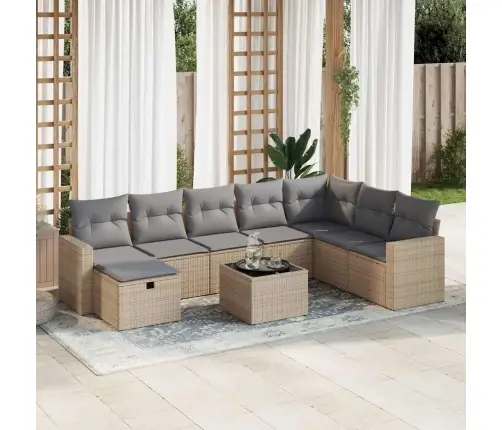 9-Daļīgs Dārza Dīvānu Komplekts, Matrači, Bēša Pe Rotangpalma Vidaxl