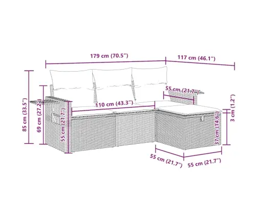 4-Osaline Aiadiivani Komplekt Patjadega, Must, Polürotang