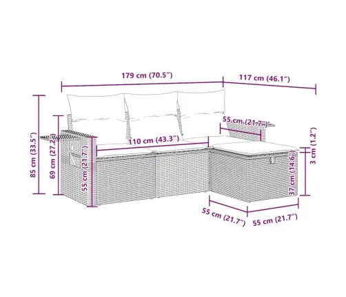 4-Osaline Aiadiivani Komplekt Patjadega, Beež, Polürotang