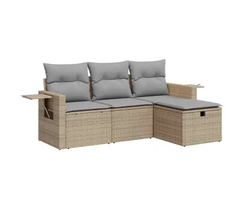 4-Daļīgs Dārza Dīvāna Komplekts, Matrači, Bēša Pe Rotangpalma Vidaxl