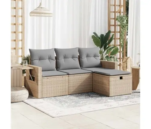 4-Daļīgs Dārza Dīvāna Komplekts, Matrači, Bēša Pe Rotangpalma Vidaxl