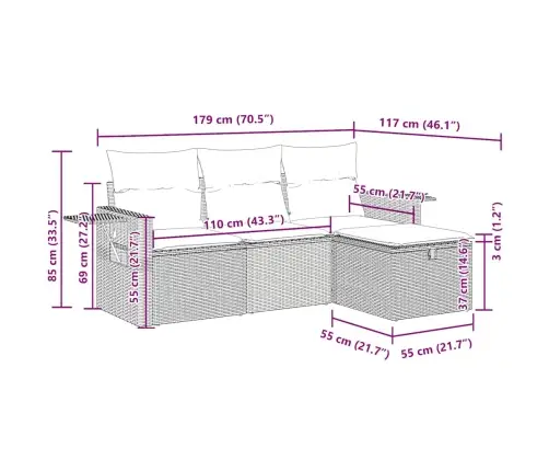 4-Daļīgs Dārza Dīvāna Komplekts Ar Matračiem, Pelēks Pe Pinums Vidaxl