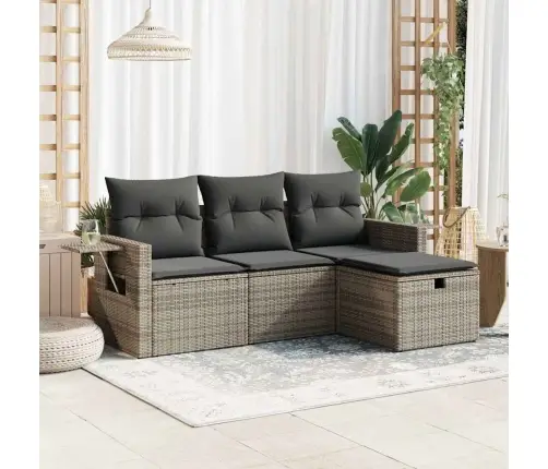 4-Daļīgs Dārza Dīvāna Komplekts Ar Matračiem, Pelēks Pe Pinums Vidaxl