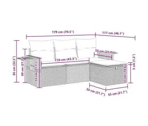 4-Daļīgs Dārza Dīvāna Komplekts Ar Matračiem, Pelēks Pe Pinums Vidaxl