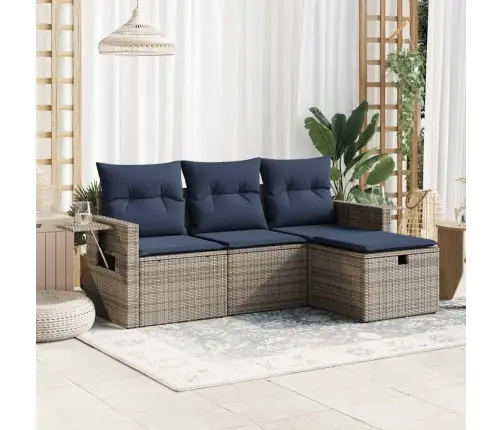 4-Daļīgs Dārza Dīvāna Komplekts Ar Matračiem, Pelēks Pe Pinums Vidaxl