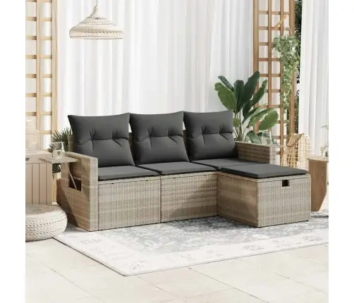 4-Daļīgs Dārza Dīvānu Komplekts,Matrači, Gaiši Pelēka Pe Pinums Vidaxl