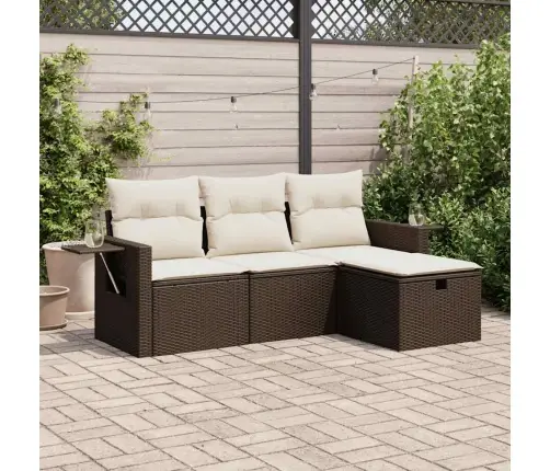 4-Osaline Aiamööblikomplekt Patjadega, Pruun, Polürotang