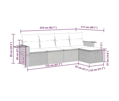5-Daļīgs Dārza Dīvāna Komplekts Ar Matračiem, Pe Rotangpalma Vidaxl