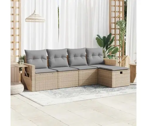 5-Daļīgs Dārza Dīvāna Komplekts, Matrači, Bēša Pe Rotangpalma Vidaxl