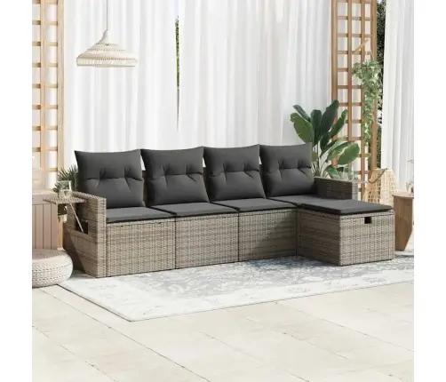 5-Daļīgs Dārza Dīvāna Komplekts Ar Matračiem, Pelēks Pe Pinums Vidaxl