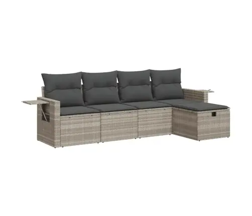 5-Daļīgs Dārza Dīvānu Komplekts,Matrači, Gaiši Pelēka Pe Pinums Vidaxl