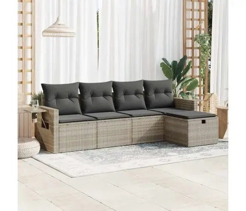 5-Daļīgs Dārza Dīvānu Komplekts,Matrači, Gaiši Pelēka Pe Pinums Vidaxl