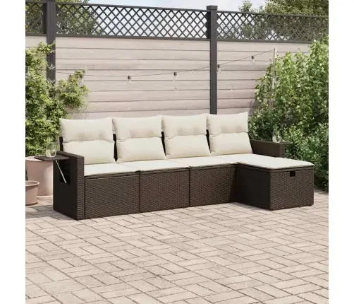 Sofos Komplektas Su Pagalvėlėmis, 5 Dalių, Rudas, Poliratanas