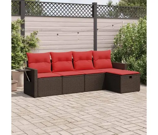 5-Daļīgs Dārza Dīvānu Komplekts, Matrači, Brūna Pe Rotangpalma Vidaxl