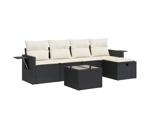 Sofos Komplektas Su Pagalvėlėmis, 6 Dalių, Juodas, Poliratanas