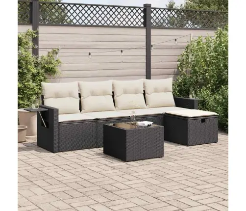 Sofos Komplektas Su Pagalvėlėmis, 6 Dalių, Juodas, Poliratanas