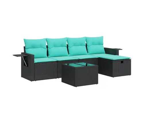 Sofos Komplektas Su Pagalvėlėmis, 6 Dalių, Juodas, Poliratanas