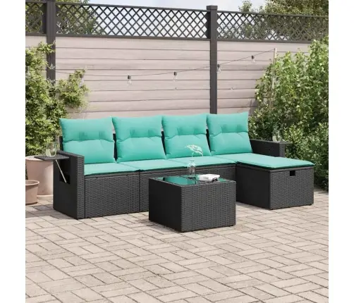 Sofos Komplektas Su Pagalvėlėmis, 6 Dalių, Juodas, Poliratanas