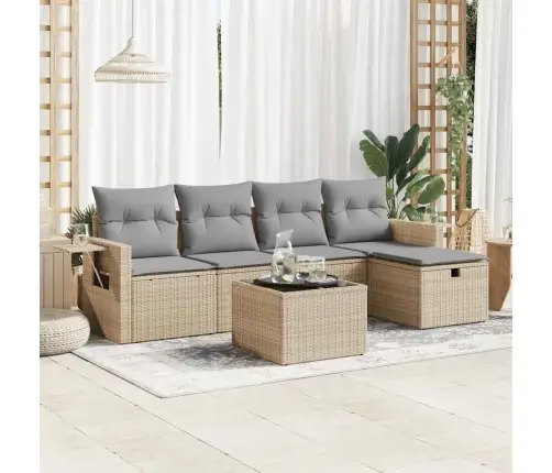 Sofos Komplektas Su Pagalvėlėmis, 6 Dalių, Smėlio, Poliratanas