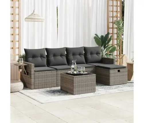 6-Daļīgs Dārza Dīvāna Komplekts Ar Matračiem, Pelēks Pe Pinums Vidaxl