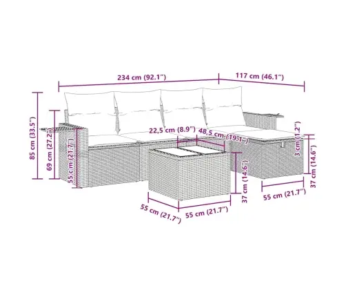Sofos Komplektas Su Pagalvėlėmis, 6 Dalių, Pilkas, Poliratanas