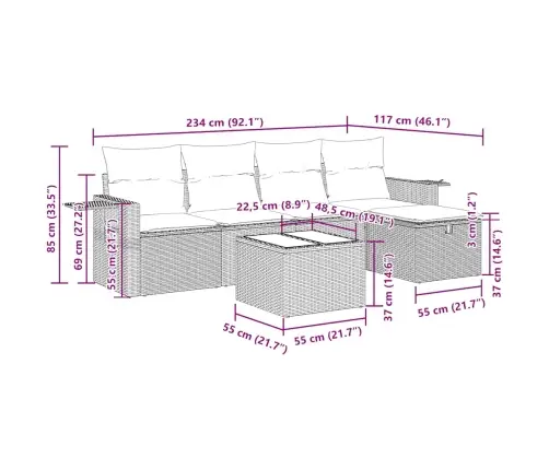 Sofos Komplektas Su Pagalvėlėmis, 6 Dalių, Rudas, Poliratanas