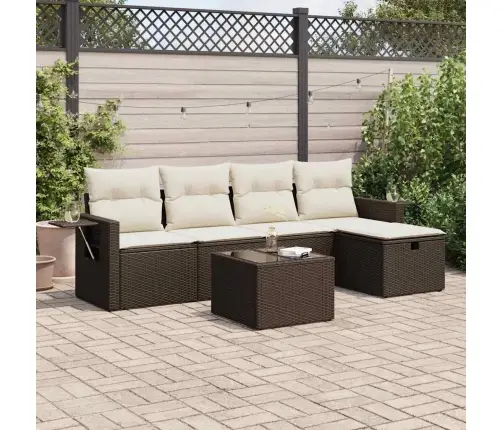 Sofos Komplektas Su Pagalvėlėmis, 6 Dalių, Rudas, Poliratanas