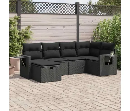 6-Daļīgs Dārza Dīvāna Komplekts, Matrači, Melna Pe Rotanpalma Vidaxl