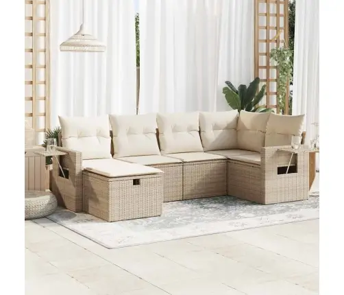 6-Daļīgs Dārza Dīvāna Komplekts, Matrači, Bēša Pe Rotangpalma Vidaxl