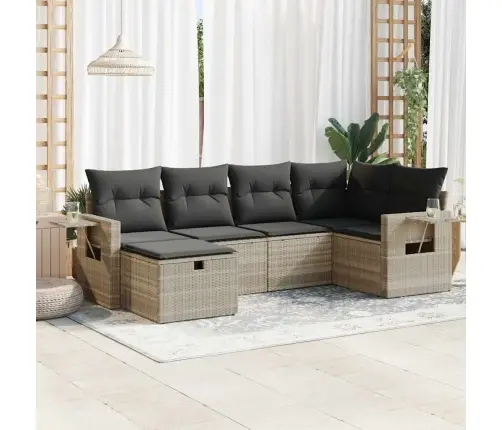 6-Daļīgs Dārza Dīvānu Komplekts,Matrači, Gaiši Pelēka Pe Pinums Vidaxl