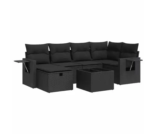 7-Daļīgs Dārza Dīvāna Komplekts Ar Matračiem, Melna Pe Vidaxl