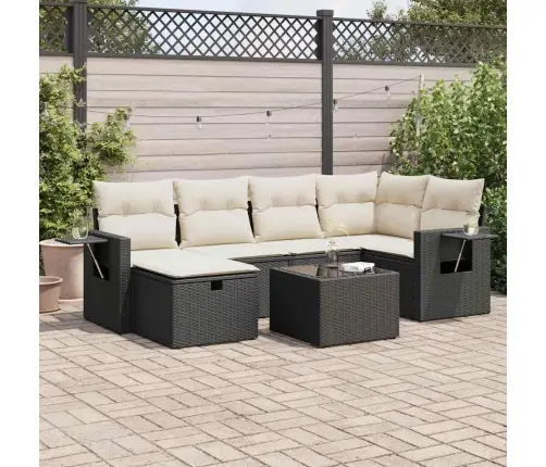 7-Daļīgs Dārza Dīvāna Komplekts Ar Matračiem, Melna Pe Vidaxl