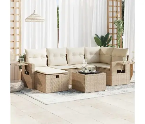 7-Daļīgs Dārza Dīvāna Komplekts, Matrači, Bēša Pe Rotangpalma Vidaxl