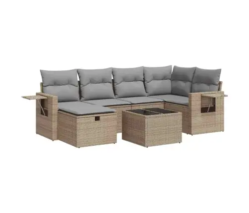 7-Daļīgs Dārza Dīvāna Komplekts, Matrači, Bēša Pe Rotangpalma Vidaxl