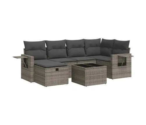 7-Daļīgs Dārza Dīvāna Komplekts, Matrači, Pelēka Pe Rotangpalma Vidaxl