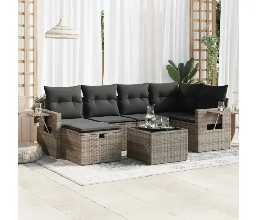 7-Daļīgs Dārza Dīvāna Komplekts, Matrači, Pelēka Pe Rotangpalma Vidaxl