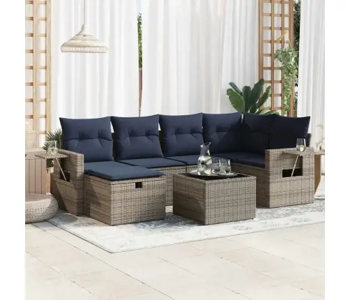 Sofos Komplektas Su Pagalvėlėmis, 7 Dalių, Pilkas, Poliratanas