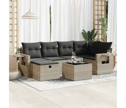 7-Daļīgs Dārza Dīvāna Komplekts,Matrači, Gaiši Pelēka Pe Pinums Vidaxl