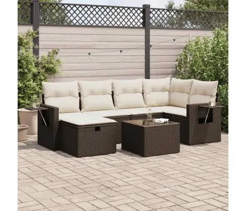 Sofos Komplektas Su Pagalvėlėmis, 7 Dalių, Rudas, Poliratanas