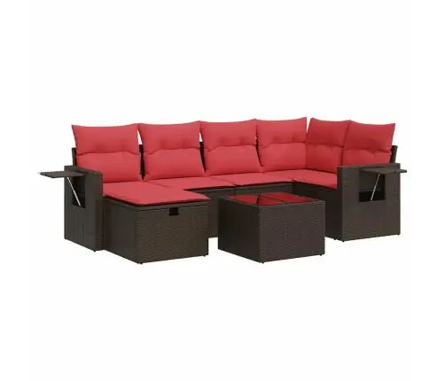 Sofos Komplektas Su Pagalvėlėmis, 7 Dalių, Rudas, Poliratanas